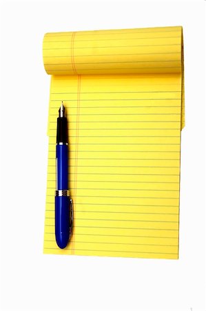 simsearch:6109-08395080,k - A yellow notepad and a pen isolated against a white background Stock Photo - Budget Royalty-Free & Subscription, Code: 400-03915173
