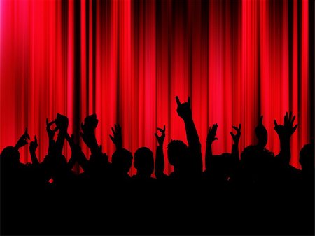 simsearch:400-05094234,k - Silhouette of an excited crowd in front of red curtains Foto de stock - Super Valor sin royalties y Suscripción, Código: 400-03917094