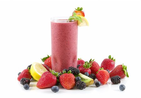 simsearch:824-07586355,k - A glass of berry smoothie surrounded by fresh fruits Stock Photo - Budget Royalty-Free & Subscription, Code: 400-03918699