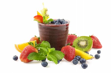 simsearch:824-07586355,k - A glass of blueberry smoothie surrounded by fresh fruits Stock Photo - Budget Royalty-Free & Subscription, Code: 400-03918701