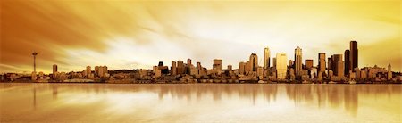 simsearch:400-05706130,k - Panoramic Image of the city of Seattle at sunset Stock Photo - Budget Royalty-Free & Subscription, Code: 400-03911126