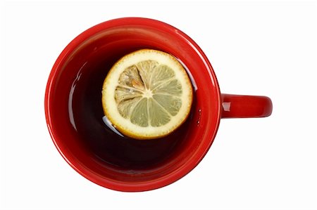 simsearch:700-03698239,k - A red cup of tea with one slice of lemon isolated on white background Stock Photo - Budget Royalty-Free & Subscription, Code: 400-03912918