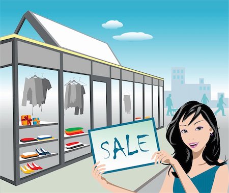 simsearch:400-04164585,k - Detailed illustration of a shop and sale girl Photographie de stock - Aubaine LD & Abonnement, Code: 400-03913867