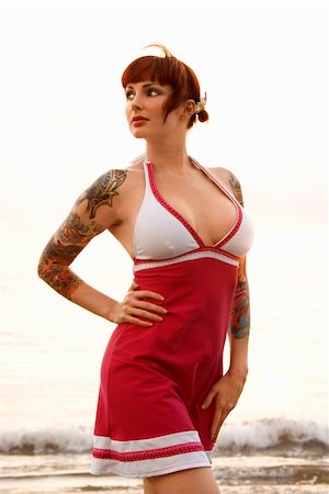 simsearch:400-04450827,k - Attractive tattooed Caucasian woman on beach in Maui, Hawaii, USA. Stock Photo - Budget Royalty-Free & Subscription, Code: 400-03925176