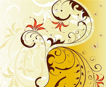 funky flower drawings - Flower background with butterfly, element for design, vector illustration Stock Photo - Budget Royalty-Free & Subscription, Code: 400-03927222