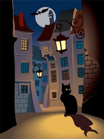 simsearch:400-03936196,k - Demonic cat on a street, perfect illustration for Halloween holiday Stock Photo - Budget Royalty-Free & Subscription, Code: 400-03927552