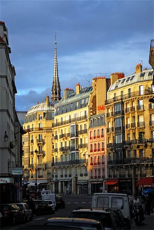 paris row building - Paris street with colorful houses at sunset. France. Stock Photo - Budget Royalty-Free & Subscription, Code: 400-03929383