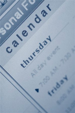 simsearch:600-03615736,k - Calendar screen shot - showing agenda of the week Stock Photo - Budget Royalty-Free & Subscription, Code: 400-03920020