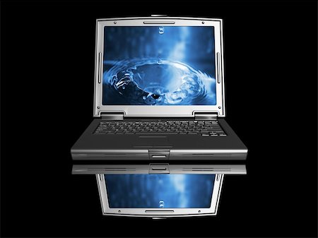 simsearch:400-08299548,k - 3D render of a black laptop with water drop image on screen Stock Photo - Budget Royalty-Free & Subscription, Code: 400-03922251
