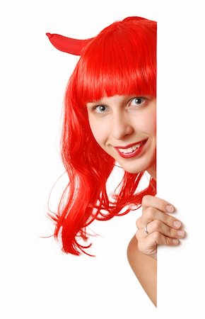 simsearch:700-00262810,k - Devil halloween girl with a signboard over white Stock Photo - Budget Royalty-Free & Subscription, Code: 400-03935045