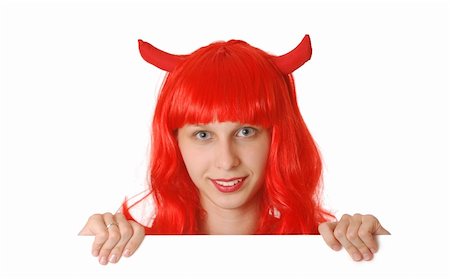 simsearch:700-00262810,k - Devil halloween girl with a signboard over white Stock Photo - Budget Royalty-Free & Subscription, Code: 400-03935046