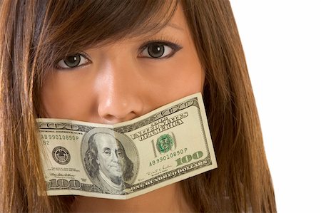 simsearch:400-04175955,k - Asian girl with mouth gaged by 100 dollar bill Stock Photo - Budget Royalty-Free & Subscription, Code: 400-03935580