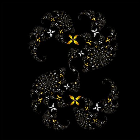 simsearch:400-04836804,k - many fractal flowers in gold and silver forming a multiple spirals over black background Stock Photo - Budget Royalty-Free & Subscription, Code: 400-03936968