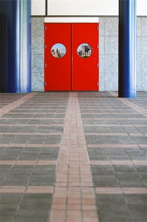 simsearch:400-04317268,k - Red door with skyscappers reflections Stock Photo - Budget Royalty-Free & Subscription, Code: 400-03938019