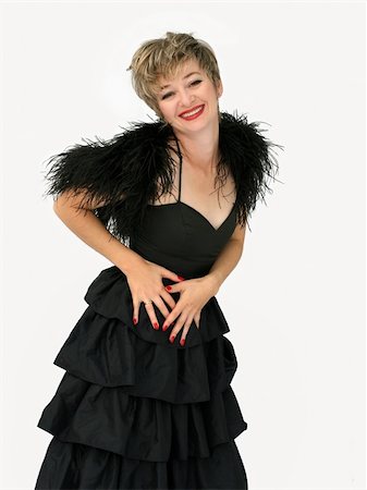 feather boa - Girl in black dress dancing Photographie de stock - Aubaine LD & Abonnement, Code: 400-03938298