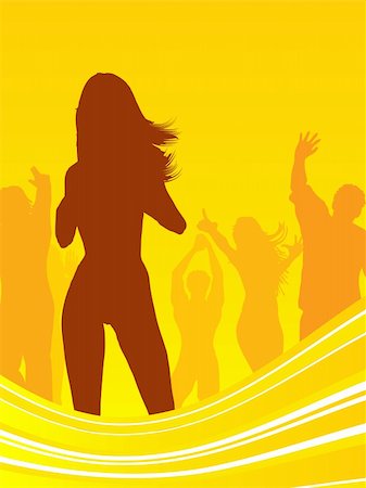 simsearch:400-05094234,k - Silhouette of people dancing with sexy female at the front Foto de stock - Super Valor sin royalties y Suscripción, Código: 400-03931273