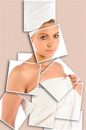 Collage - Beautiful Girl wrapped in white bath towel Stock Photo - Budget Royalty-Free & Subscription, Code: 400-03931697