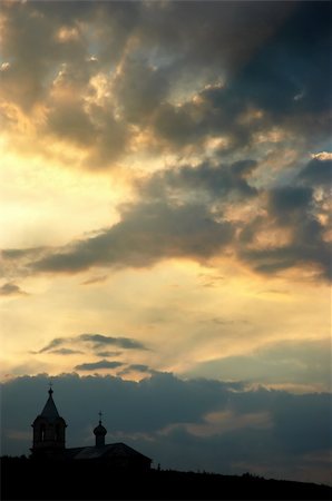 simsearch:400-05739630,k - dark silhouette of church on the sunset background. Tsipova, Moldova. Photographie de stock - Aubaine LD & Abonnement, Code: 400-03932386