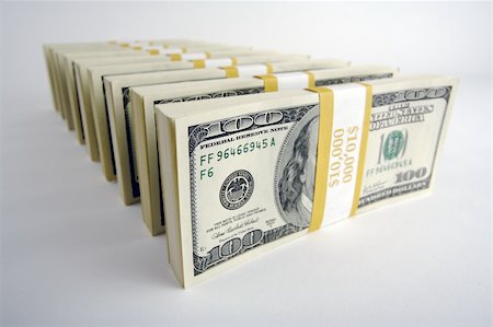 simsearch:400-07218287,k - Stacks of One Hundred Dollar Bills on a white background Stock Photo - Budget Royalty-Free & Subscription, Code: 400-03932741