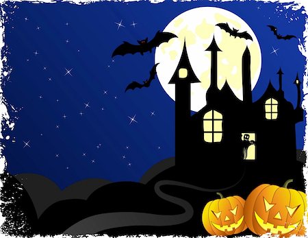 simsearch:400-03936196,k - Halloween background with bats, ghost & pumpkin, vector illustration Stock Photo - Budget Royalty-Free & Subscription, Code: 400-03932885
