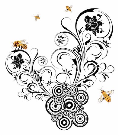 flowers drawings - Silhouette abstract flower with retro circles and bee, element for design, vector illustration Stock Photo - Budget Royalty-Free & Subscription, Code: 400-03933227