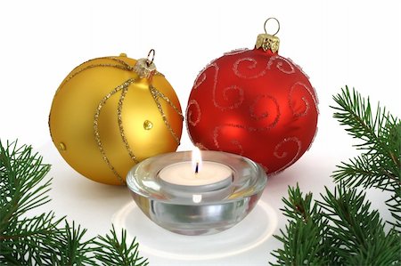 simsearch:633-02418107,k - Christmas ornaments with candle and some pine branches Stock Photo - Budget Royalty-Free & Subscription, Code: 400-03933663