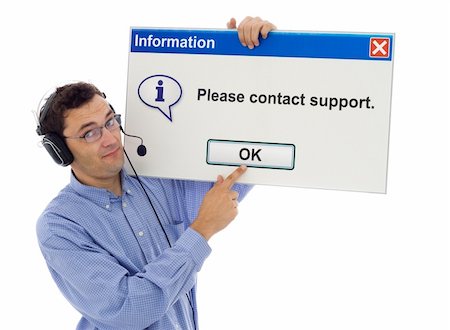 simsearch:400-03933798,k - Friendly man from support showing computer message - easily editable - isolated Stock Photo - Budget Royalty-Free & Subscription, Code: 400-03933799