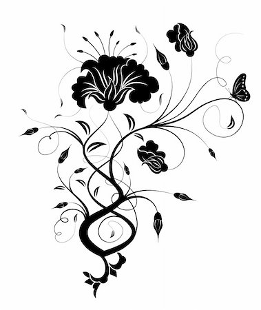 flowers drawings - Abstract flower with butterfly, element for design, vector illustration Stock Photo - Budget Royalty-Free & Subscription, Code: 400-03933946
