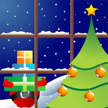 simsearch:632-06118429,k - Christmas night through window showing Santa with gifts Stock Photo - Budget Royalty-Free & Subscription, Code: 400-03944417