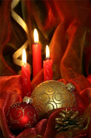simsearch:400-04499144,k - Christmas Candles & Baubles on a red background. Stock Photo - Budget Royalty-Free & Subscription, Code: 400-03946651