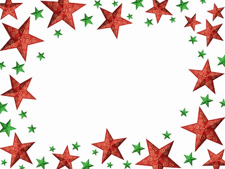 simsearch:614-02241057,k - Hand painted red and green Christmas stars framing white copyspace (isolated) Stock Photo - Budget Royalty-Free & Subscription, Code: 400-03947061