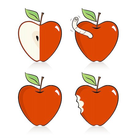 drawings of leaves and fruits - Four heart-shaped apple icons with reflection Stock Photo - Budget Royalty-Free & Subscription, Code: 400-03947379