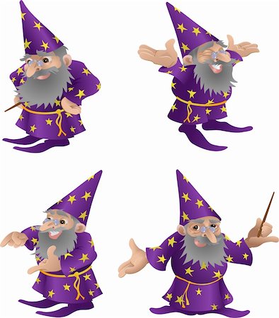 An illustration of a very funky friendly wizard in four different poses Stock Photo - Budget Royalty-Free & Subscription, Code: 400-03948105