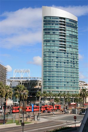 simsearch:862-06541761,k - A view of San Diego's Gaslamp section including Petco Park, Harbor Drive and the trolley. Stock Photo - Budget Royalty-Free & Subscription, Code: 400-03948168