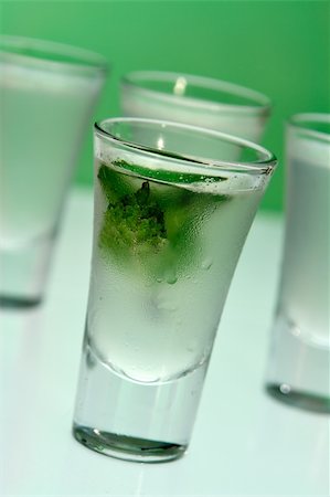 simsearch:400-04558755,k - Liquor shots with mint Stock Photo - Budget Royalty-Free & Subscription, Code: 400-03948269