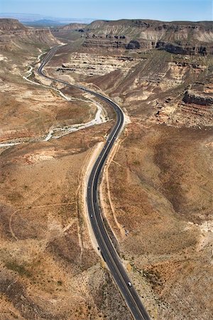 simsearch:400-03948680,k - Aerial of scenic highway Interstate 15 through desert landscape of Arizona, USA. Stock Photo - Budget Royalty-Free & Subscription, Code: 400-03948720
