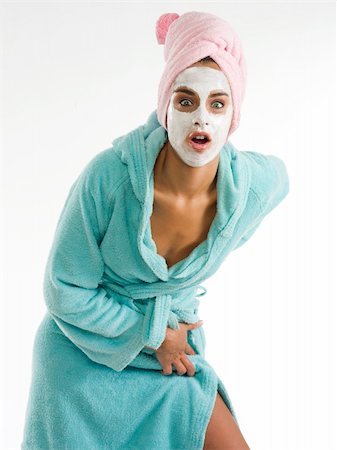 simsearch:649-07436630,k - cute and nice girl with face cream mask looking in camera with surprise Stock Photo - Budget Royalty-Free & Subscription, Code: 400-03948962