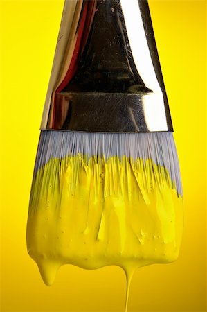 simsearch:400-04477939,k - Yellow paint dripping from brush Stock Photo - Budget Royalty-Free & Subscription, Code: 400-03949577