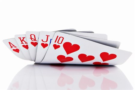 queen of hearts playing card - Royal flush of hearts on white background Stock Photo - Budget Royalty-Free & Subscription, Code: 400-03949876