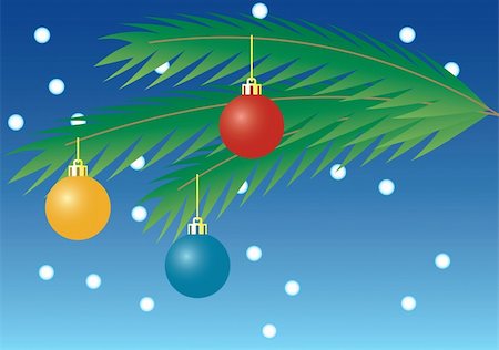 simsearch:614-02241057,k - Christmas card. A fur-tree branch with multi-coloured spheres. A vector illustration. Stock Photo - Budget Royalty-Free & Subscription, Code: 400-03949950
