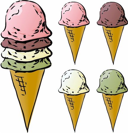 simsearch:400-05718903,k - Ice cream cones illustration, various flavors lineart hand-drawn look Stock Photo - Budget Royalty-Free & Subscription, Code: 400-03941117