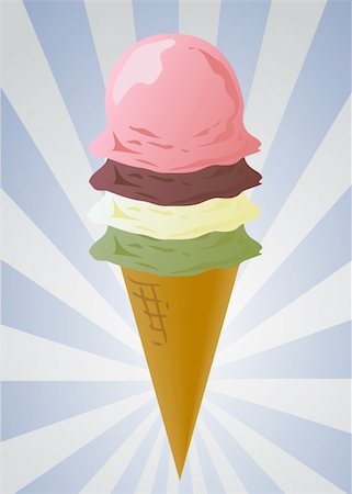 simsearch:400-05718903,k - Ice cream cones illustration, various flavors: chocolate, pistachio, vanilla, strawberry Stock Photo - Budget Royalty-Free & Subscription, Code: 400-03941119