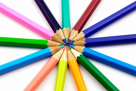 radiating (glowing or emitting light or heat) - burst of colourful crayons arranged in a circle Stock Photo - Budget Royalty-Free & Subscription, Code: 400-03941945