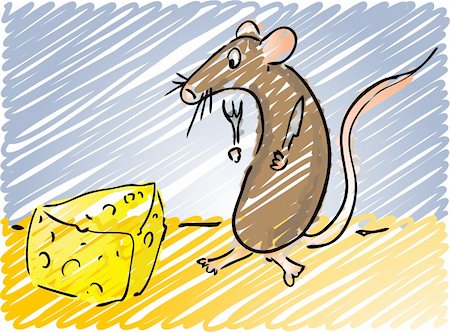 Cartoon illustration of a mouse about to eat some cheese Stock Photo - Budget Royalty-Free & Subscription, Code: 400-03942147