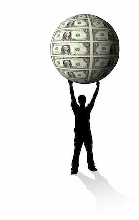 spinning top earth - Businessman silhouette holding money sphere - financial concept Stock Photo - Budget Royalty-Free & Subscription, Code: 400-03942989
