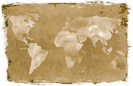 Illustration of vintage world map over grunge sepia paper background Stock Photo - Budget Royalty-Free & Subscription, Code: 400-03943006