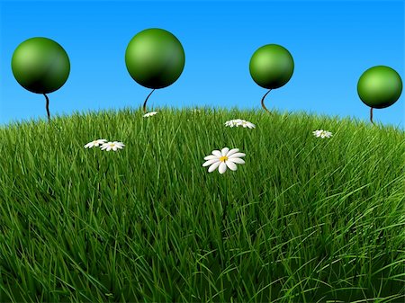 3d rendered illustration of a green hill with funny flowers Stock Photo - Budget Royalty-Free & Subscription, Code: 400-03954571