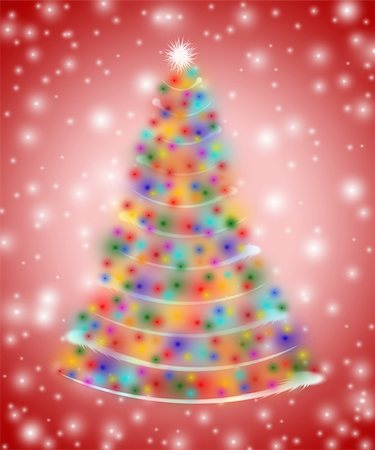 simsearch:400-05006261,k - christmas tree drawn by white, red, yellow, orange, pink, violet, green and blue lights Stock Photo - Budget Royalty-Free & Subscription, Code: 400-03955128