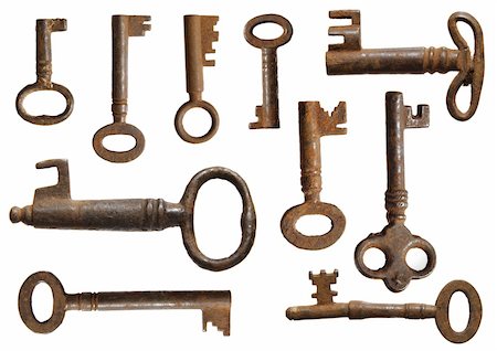simsearch:600-03445182,k - old keys collection (10 species), isolated on white Stock Photo - Budget Royalty-Free & Subscription, Code: 400-03955247