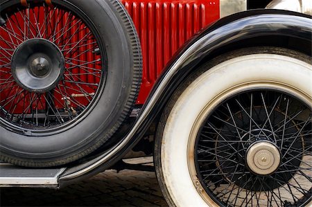 simsearch:600-01716651,k - The fender and spoked wheels of an antique classic car. Stock Photo - Budget Royalty-Free & Subscription, Code: 400-03951553